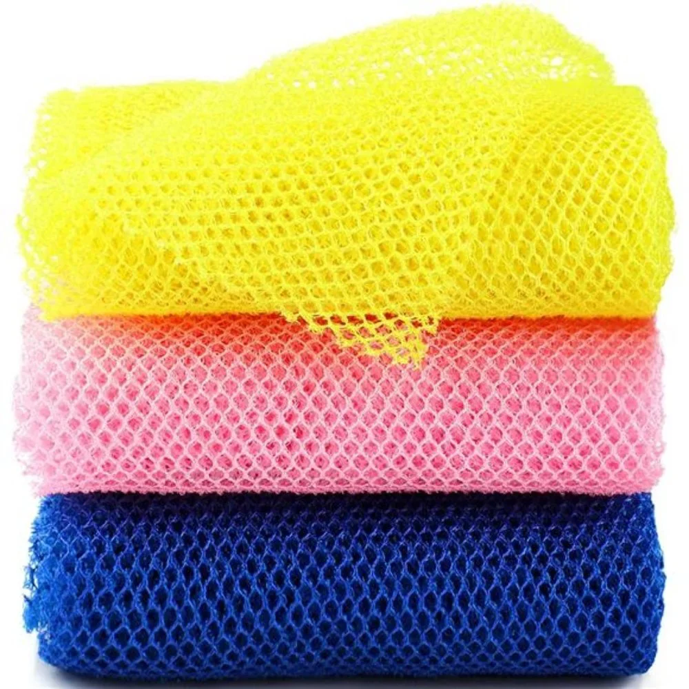 3 Pieces African Net Sponge Long Net Bath Sponge Exfoliating Shower Body Scrub